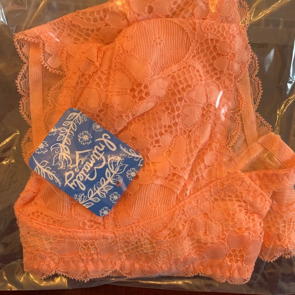 Free People Galloon Lace Halter Bra Light‎ Orange